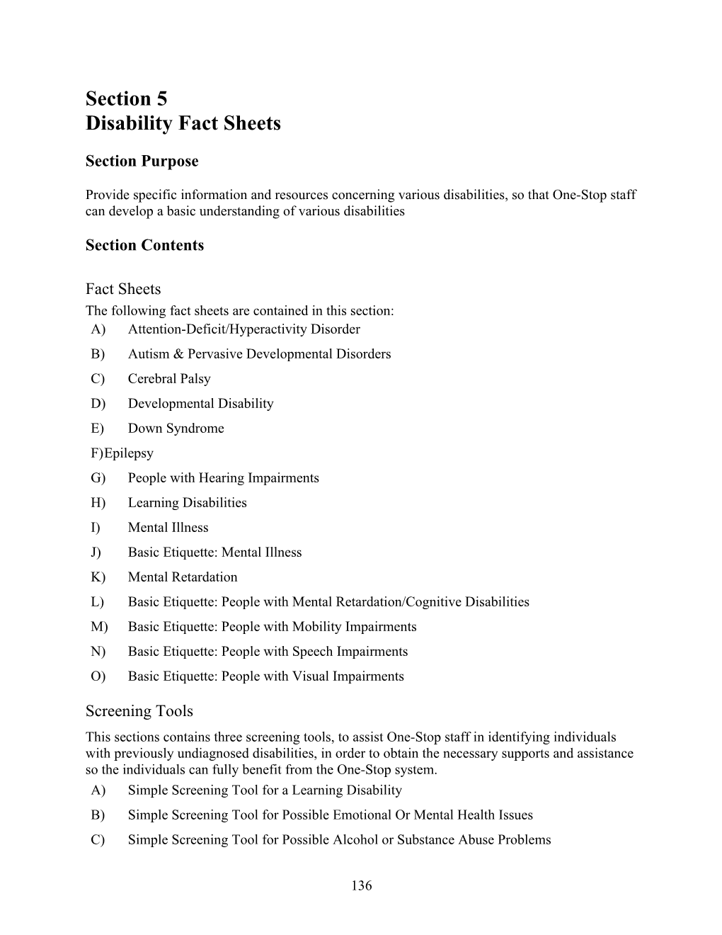 Disability Fact Sheets
