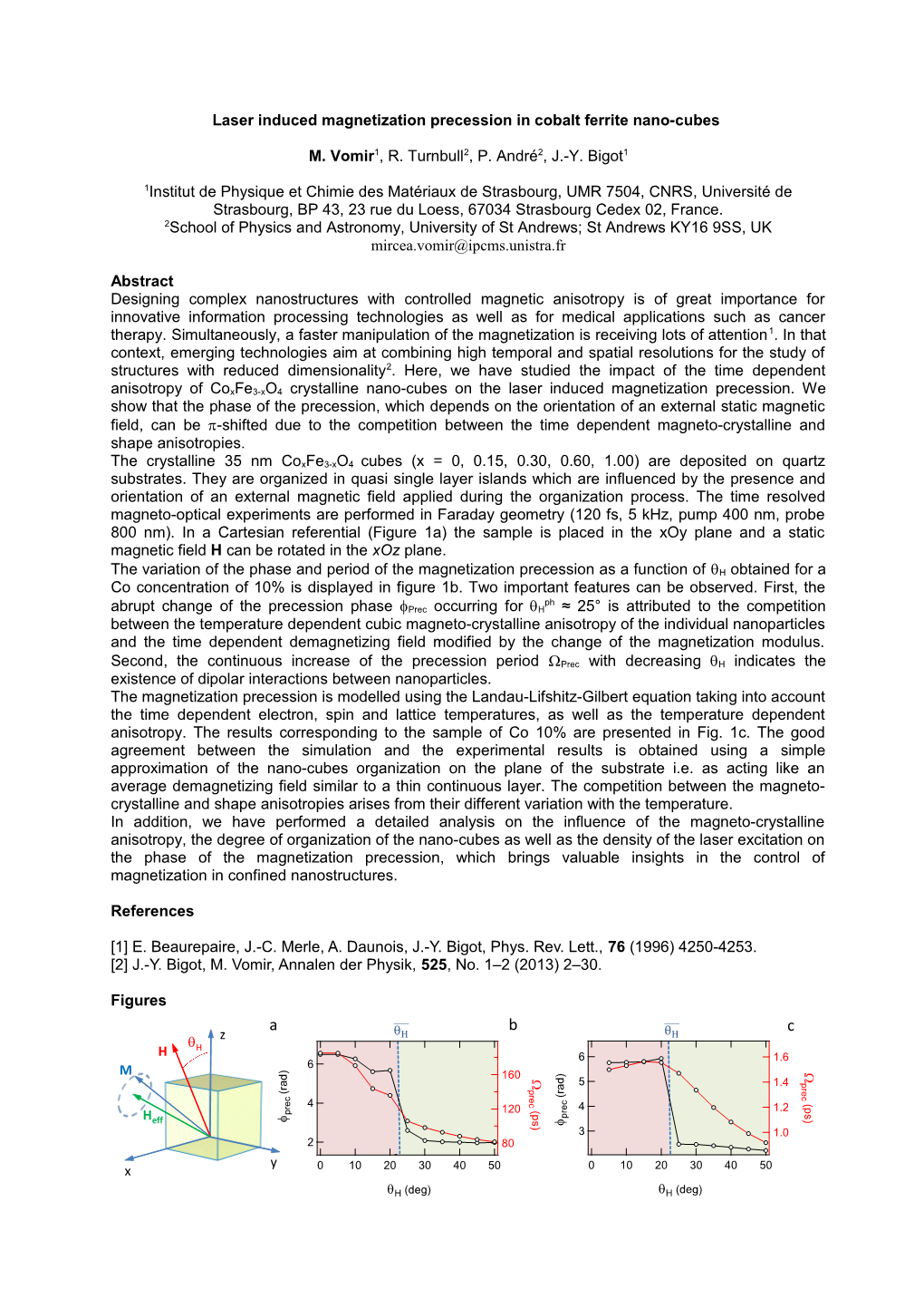 Laser Induced Magnetization Precession in Cobalt Ferrite Nano-Cubes