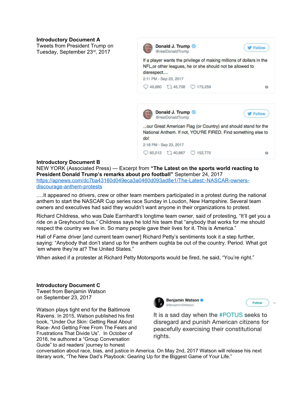 Tweets from President Trump on Tuesday, September 23Rd, 2017