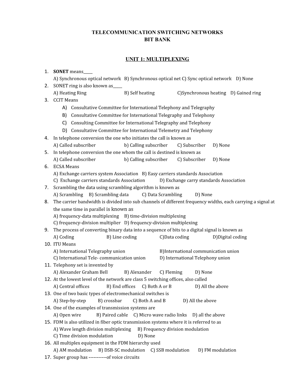 Telecommunication Switching Networks