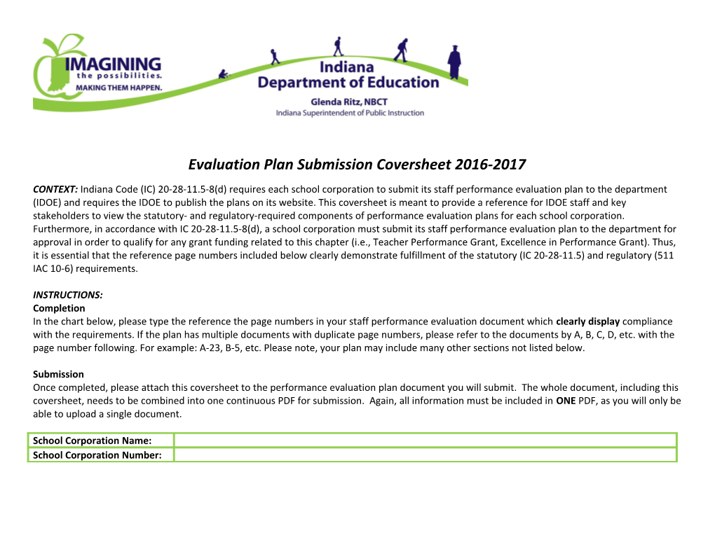 Evaluation Plan Submission Coversheet 2016-2017