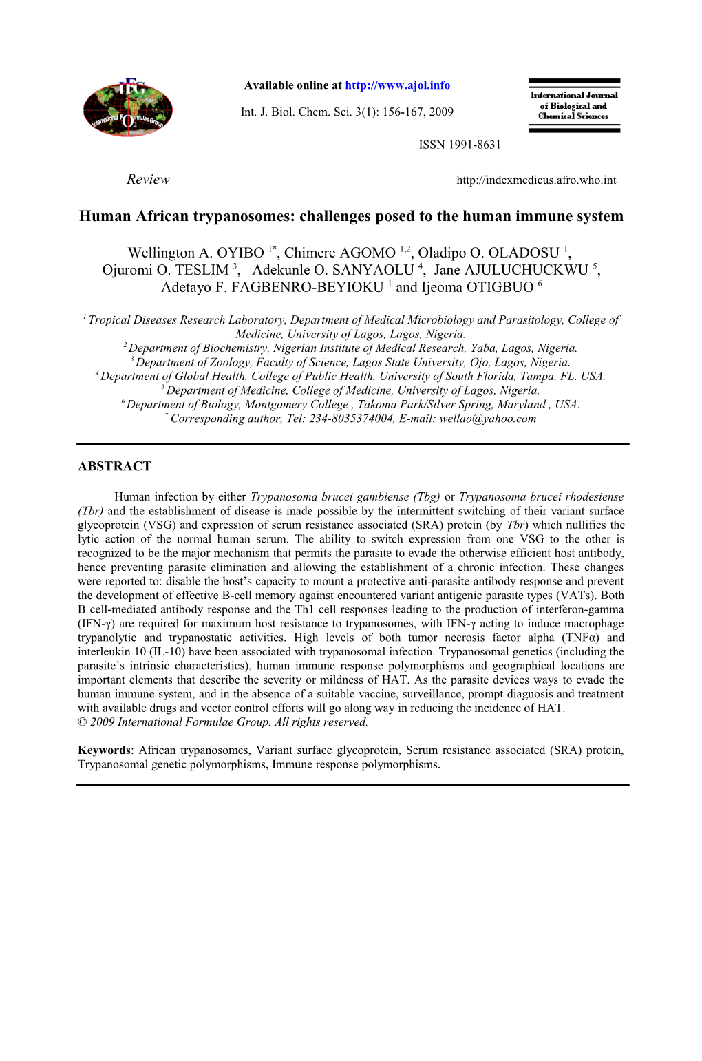 Immune Response to Trypanosome Infection