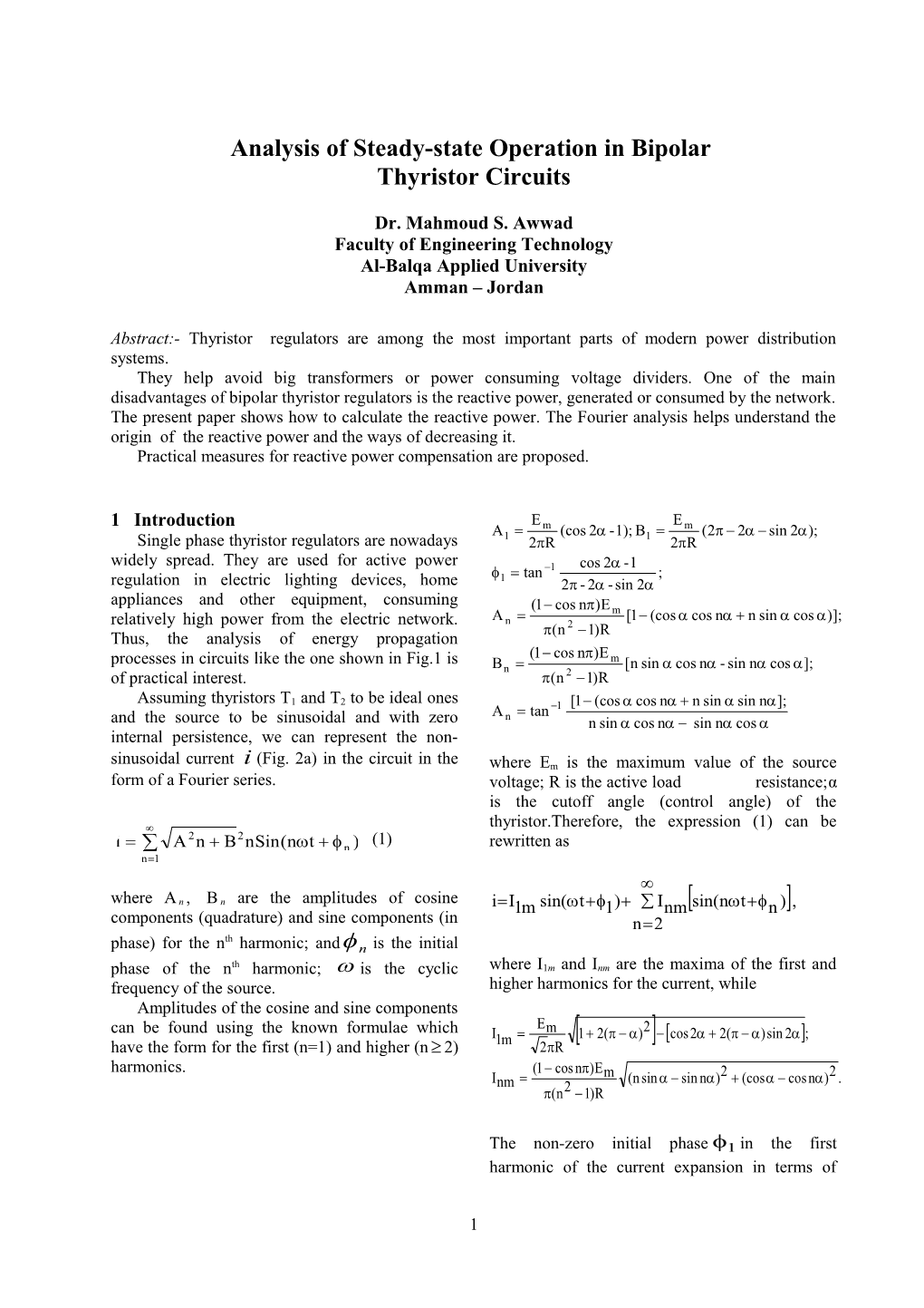 Analysis of Stead-State