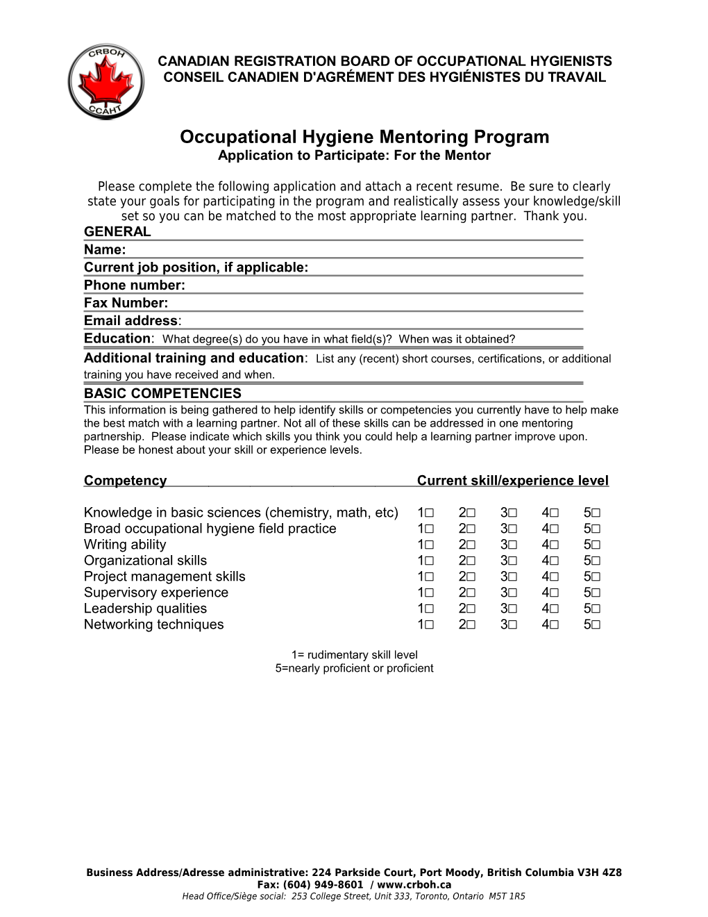 Occupational Hygiene Mentoring Program