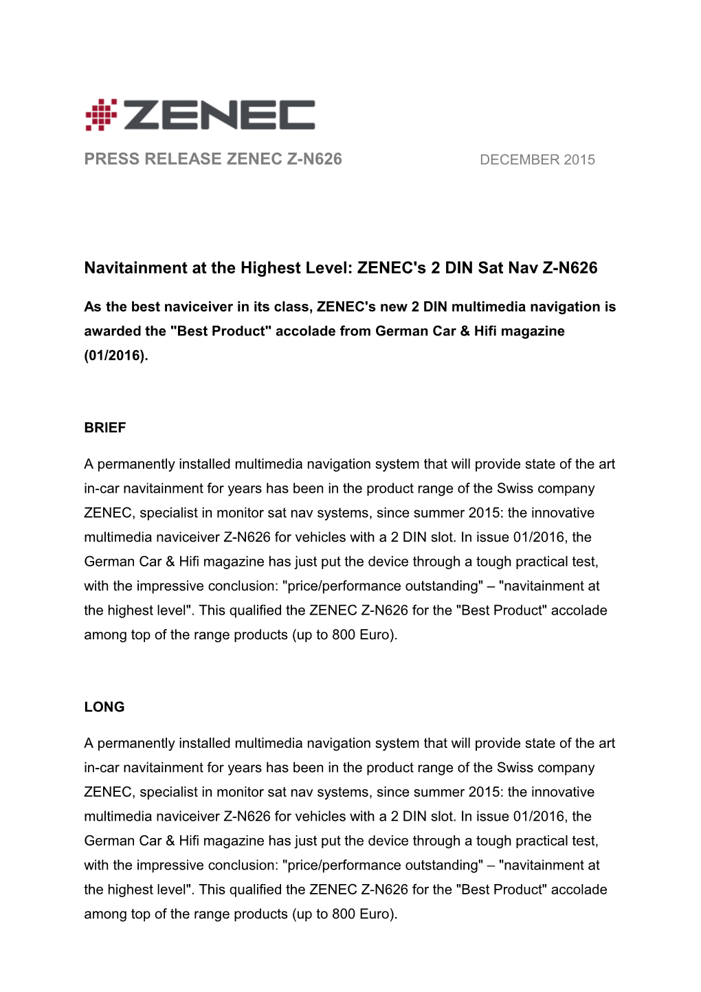 Navitainment at the Highest Level: ZENEC's 2 DIN Sat Nav Z-N626