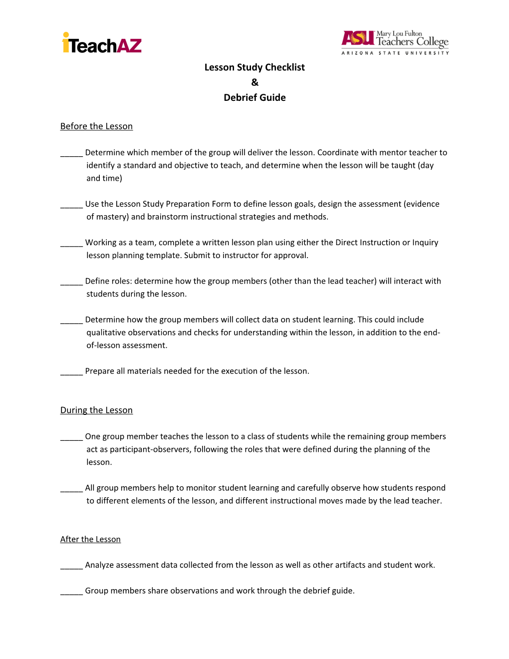 Lesson Study Checklist