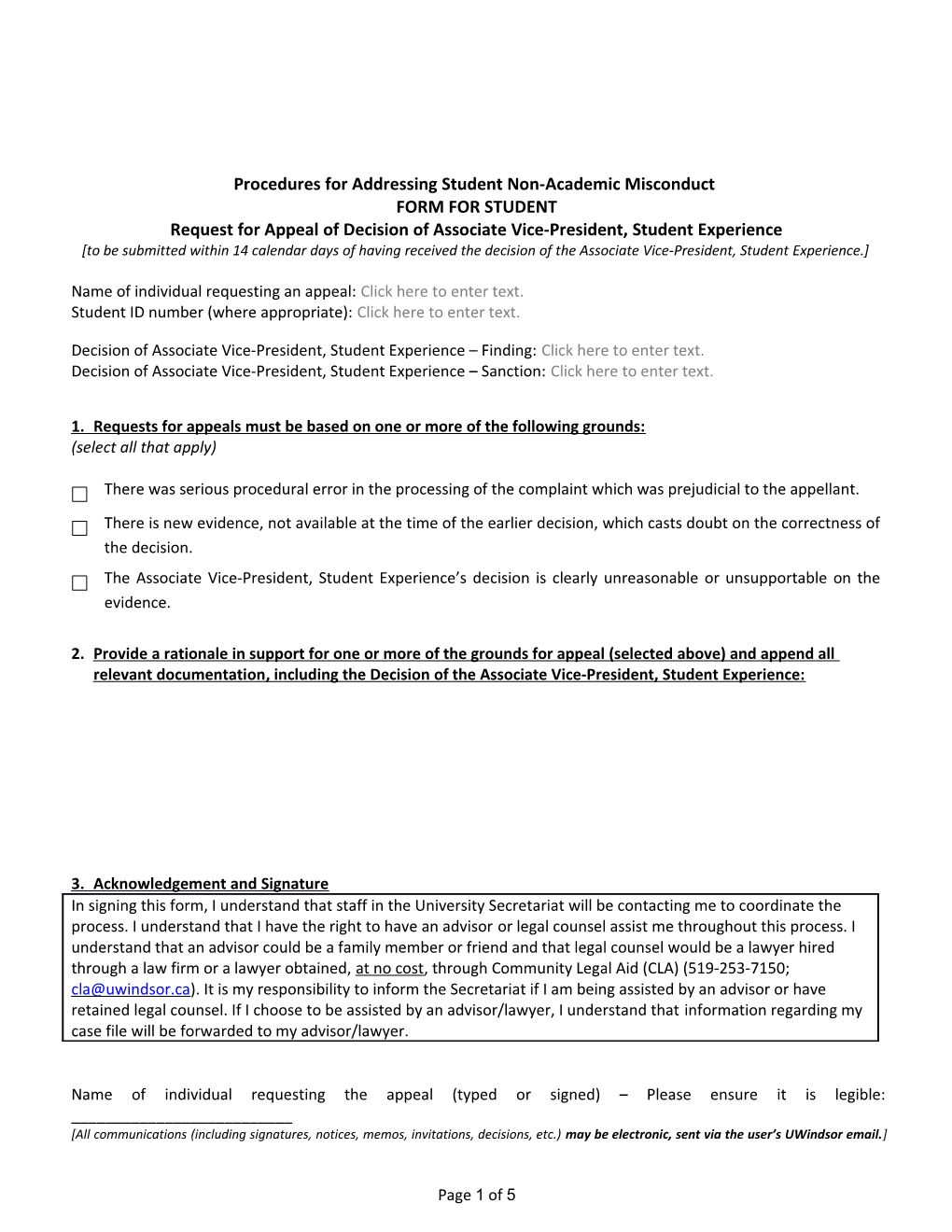 Procedures for Addressing Student Non-Academic Misconduct