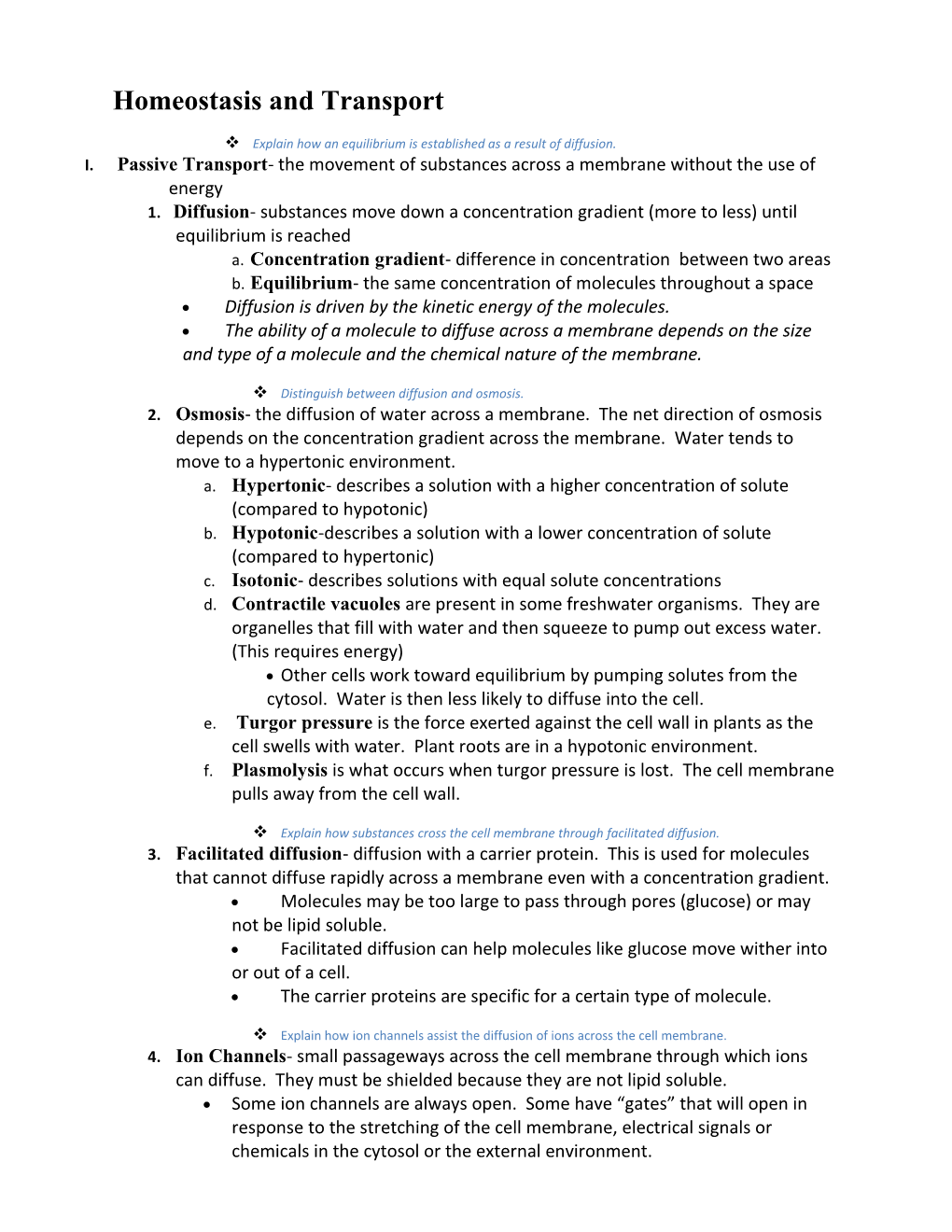 Homeostasis and Transport