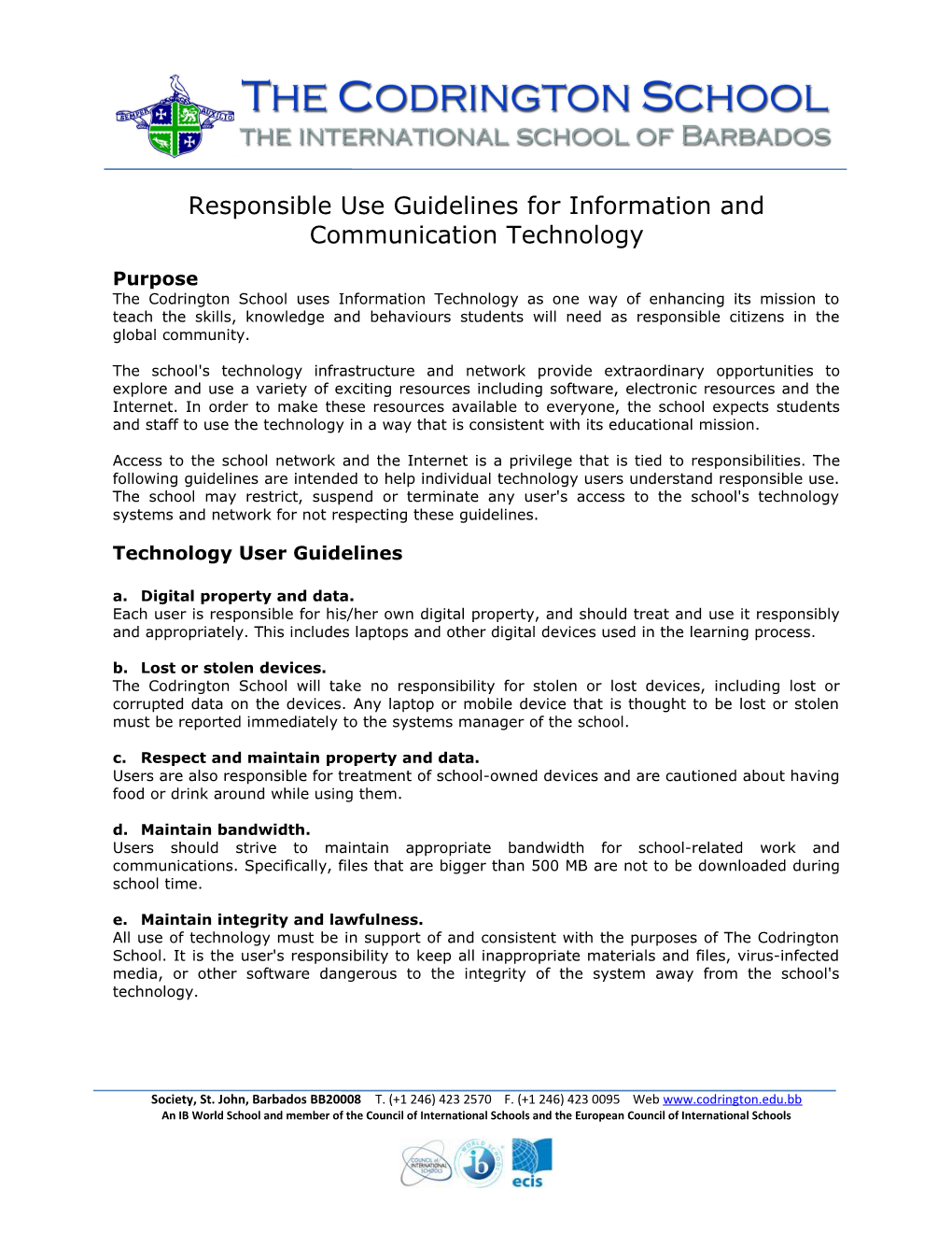 Responsible Use Guidelines for Information and Communication Technology