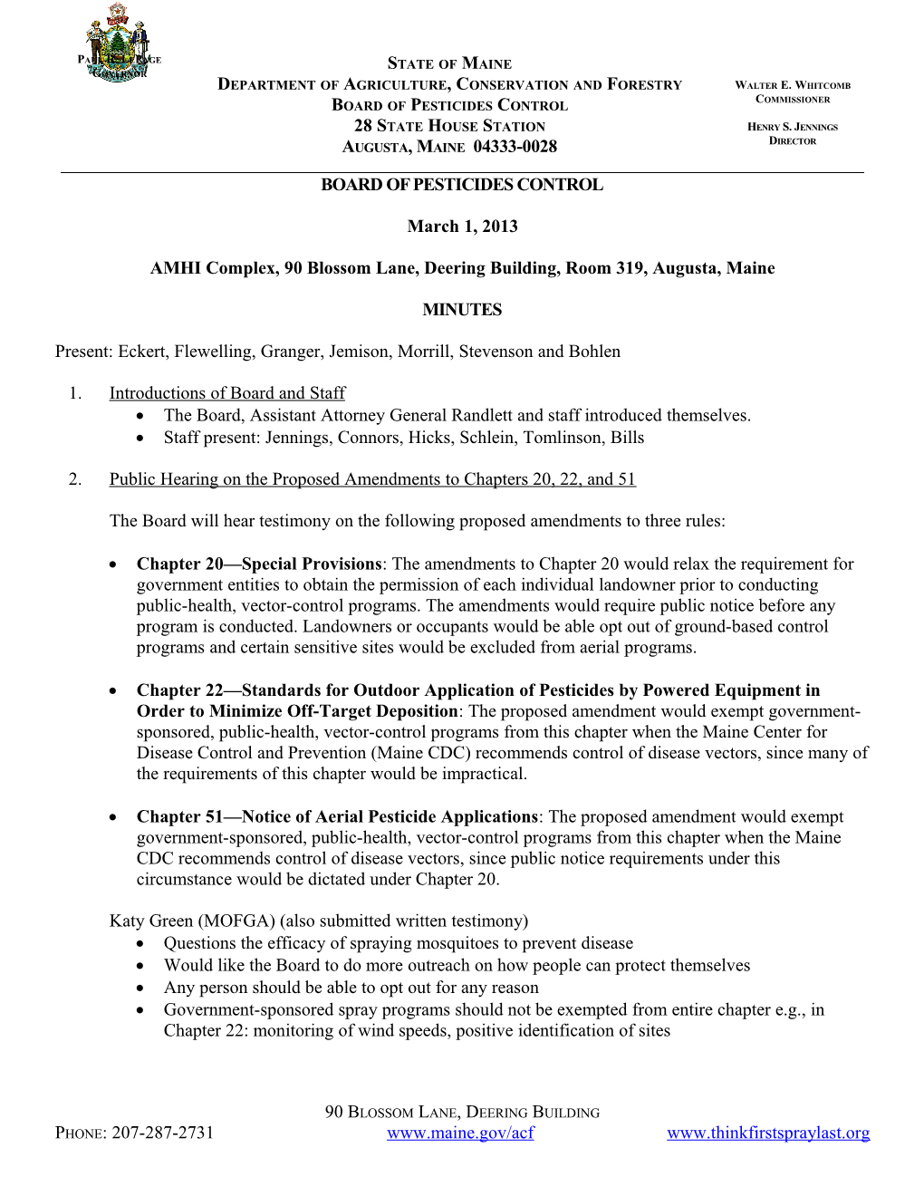 Page 1 of 15 Meeting Minutes Maine Board of Pesticides Control, March 1, 2013