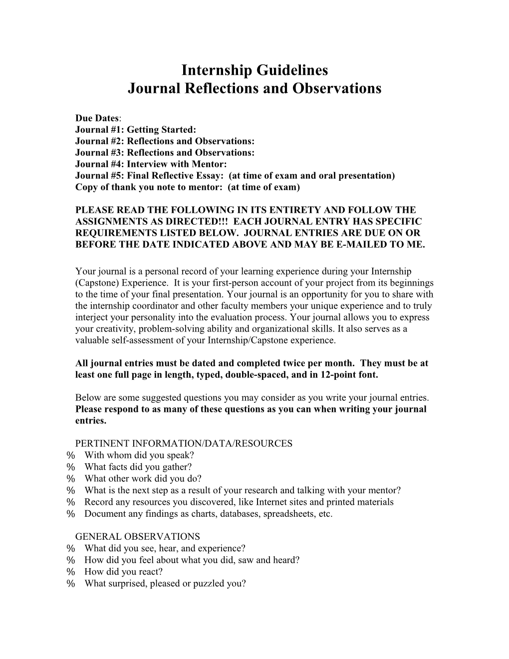 Journal Reflections and Observations