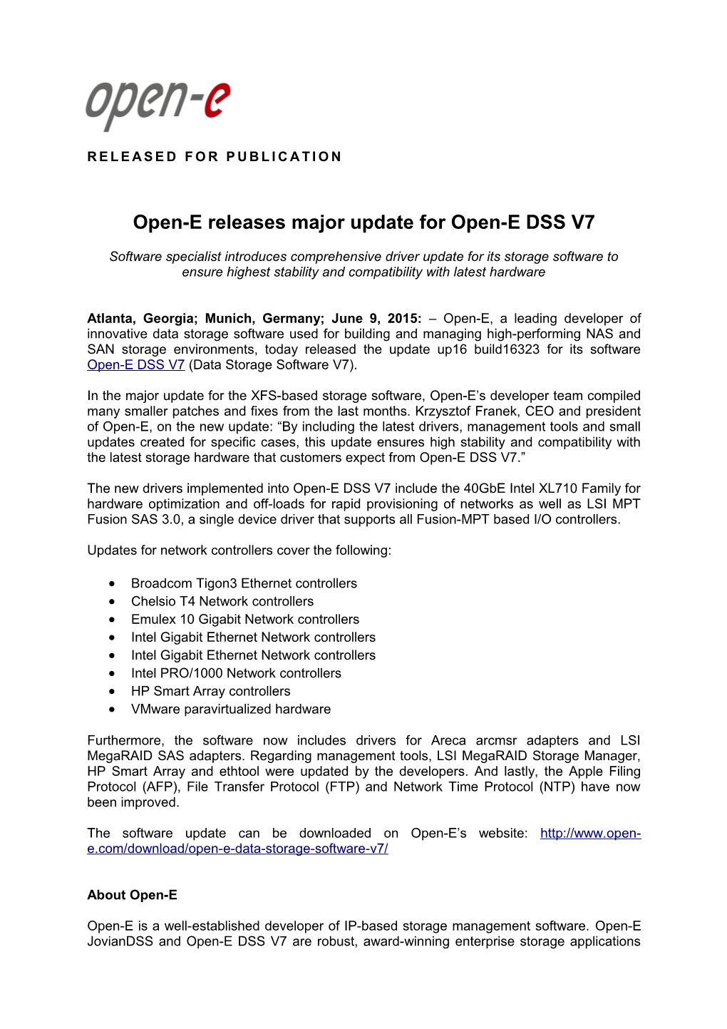 Open-E Releases Major Update for Open-E DSS V7