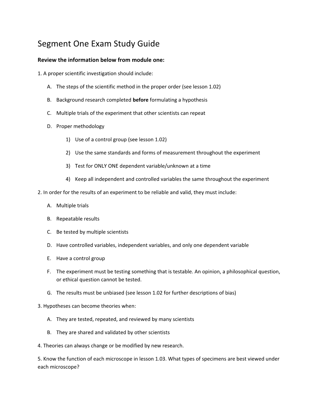 Review the Information Below from Module One