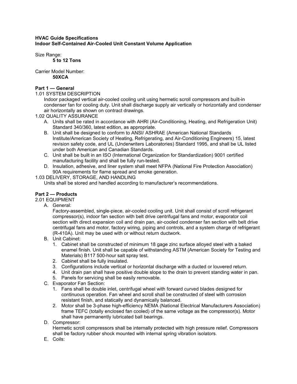 50XCA Guide Specifications, 5 to 12 Tons