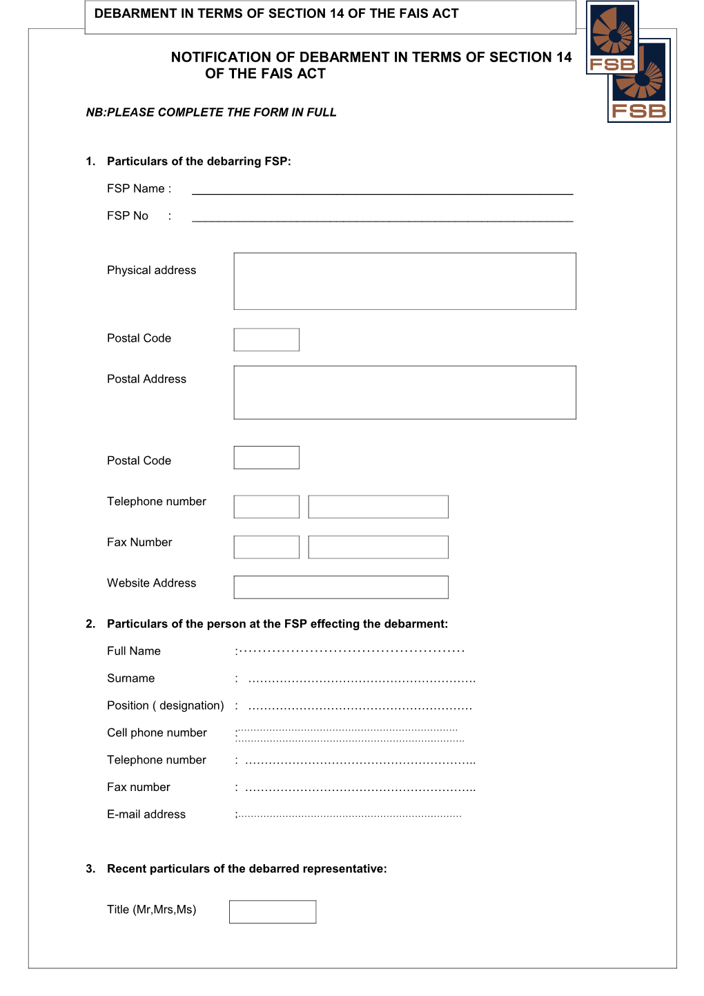 Nb:Please Complete the Form in Full