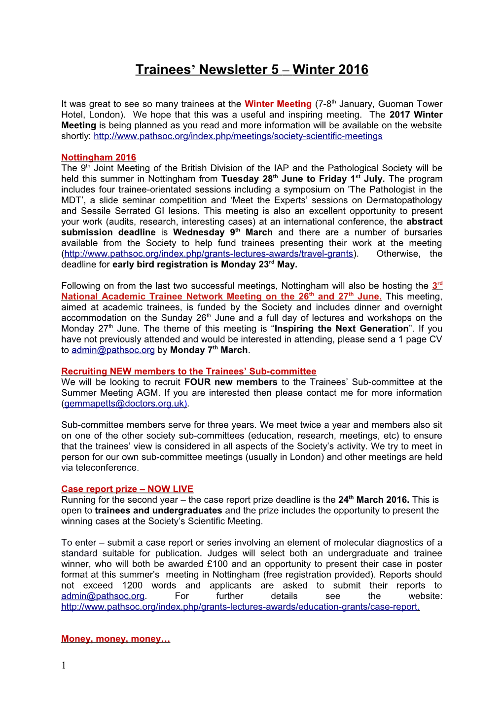 Trainees Newsletter 5 Winter 2016