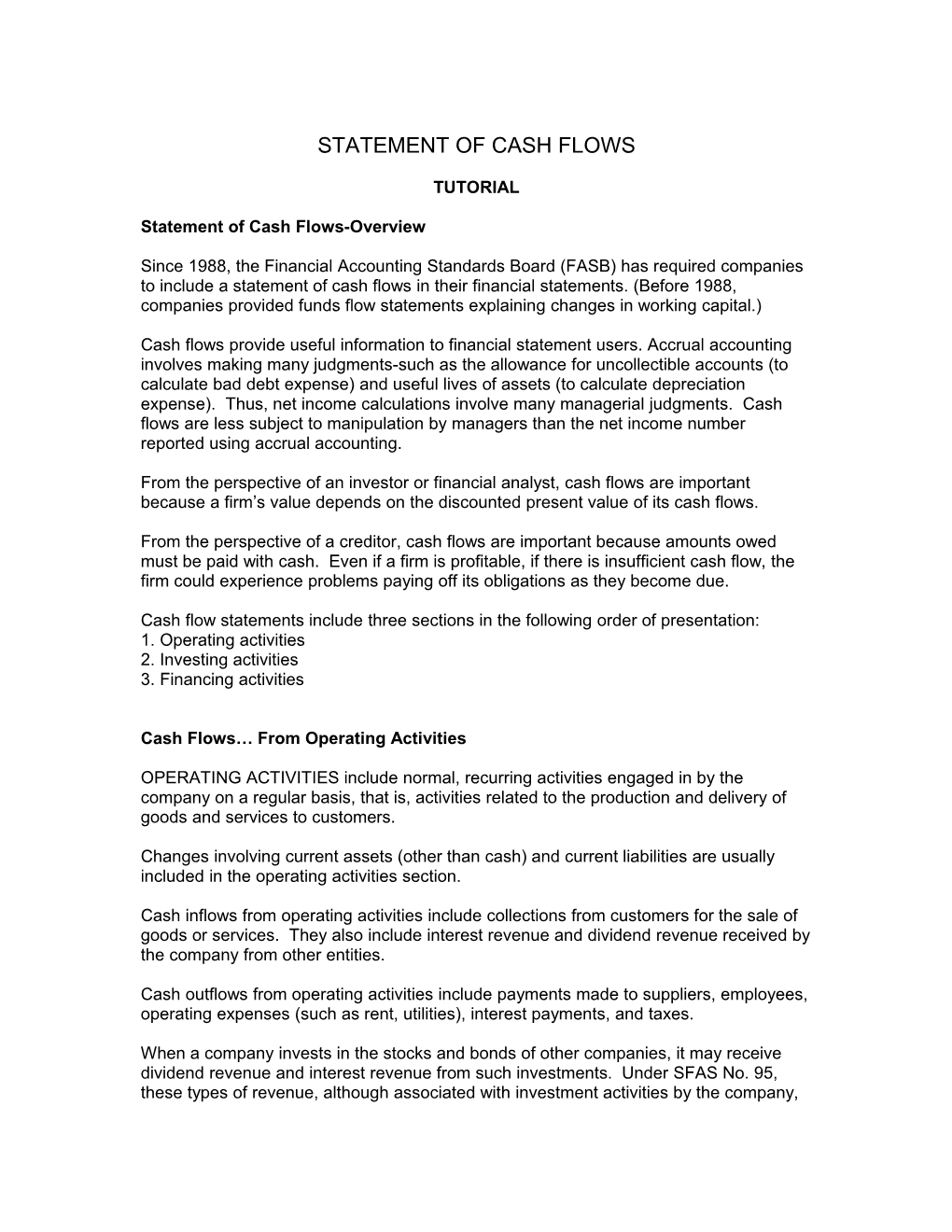 Statement of Cash Flows-Overview