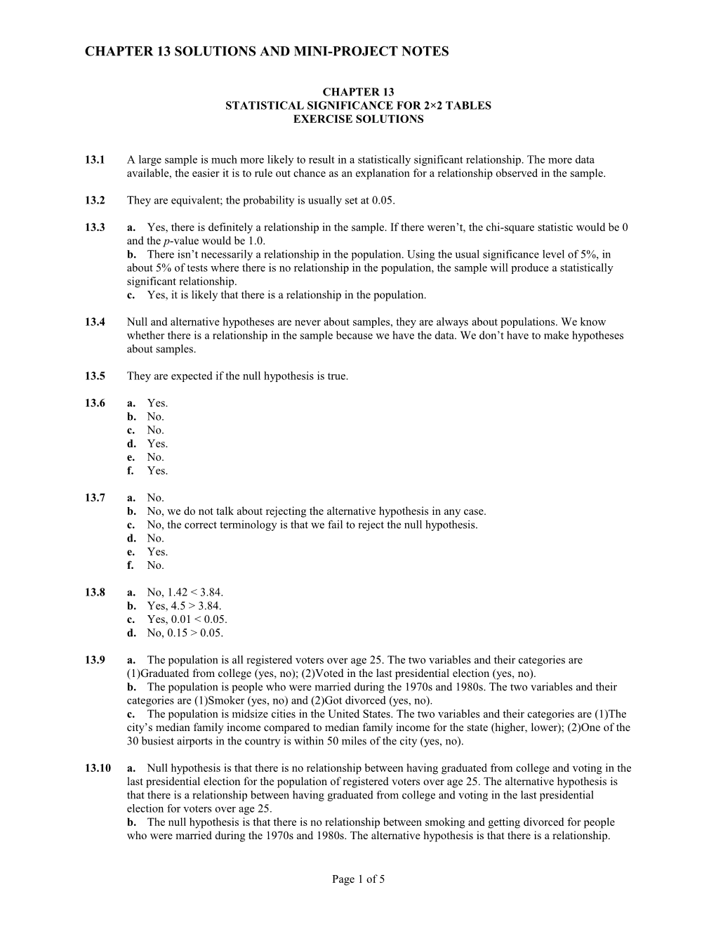 Chapter 13Solutions and Mini-Project Notes