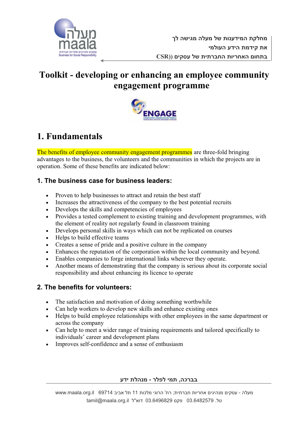 Toolkit - Developing Or Enhancing an Employee Community Engagement Programme