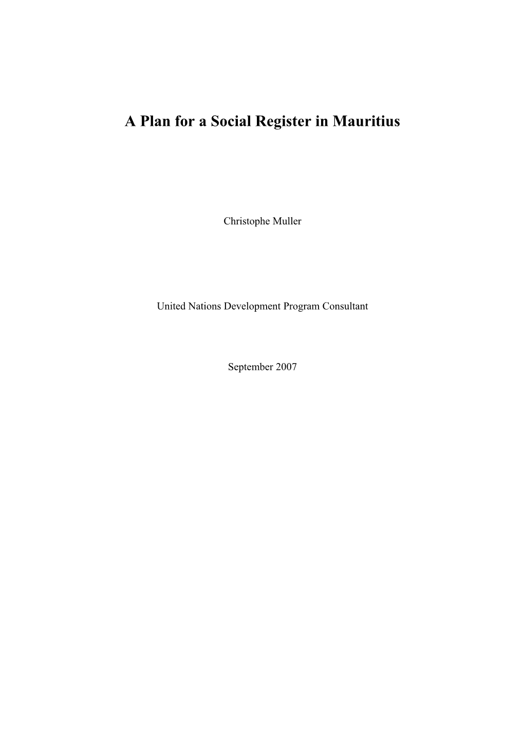 A Plan for a Social Register in Mauritius
