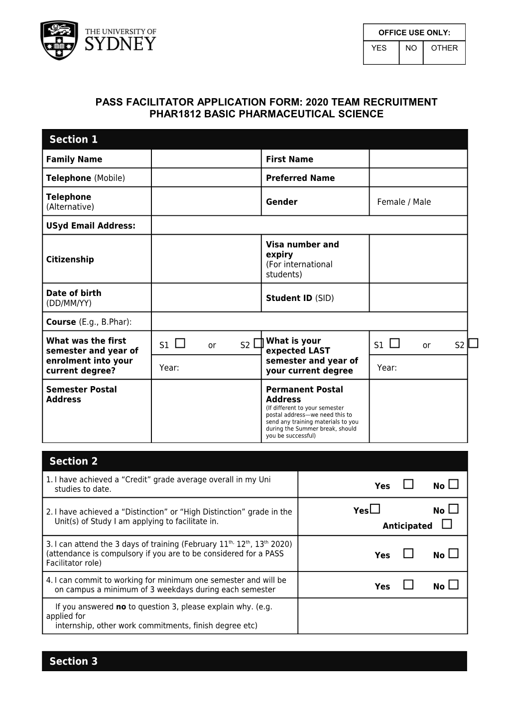 PASS Pharmacy Facilitator Application Form