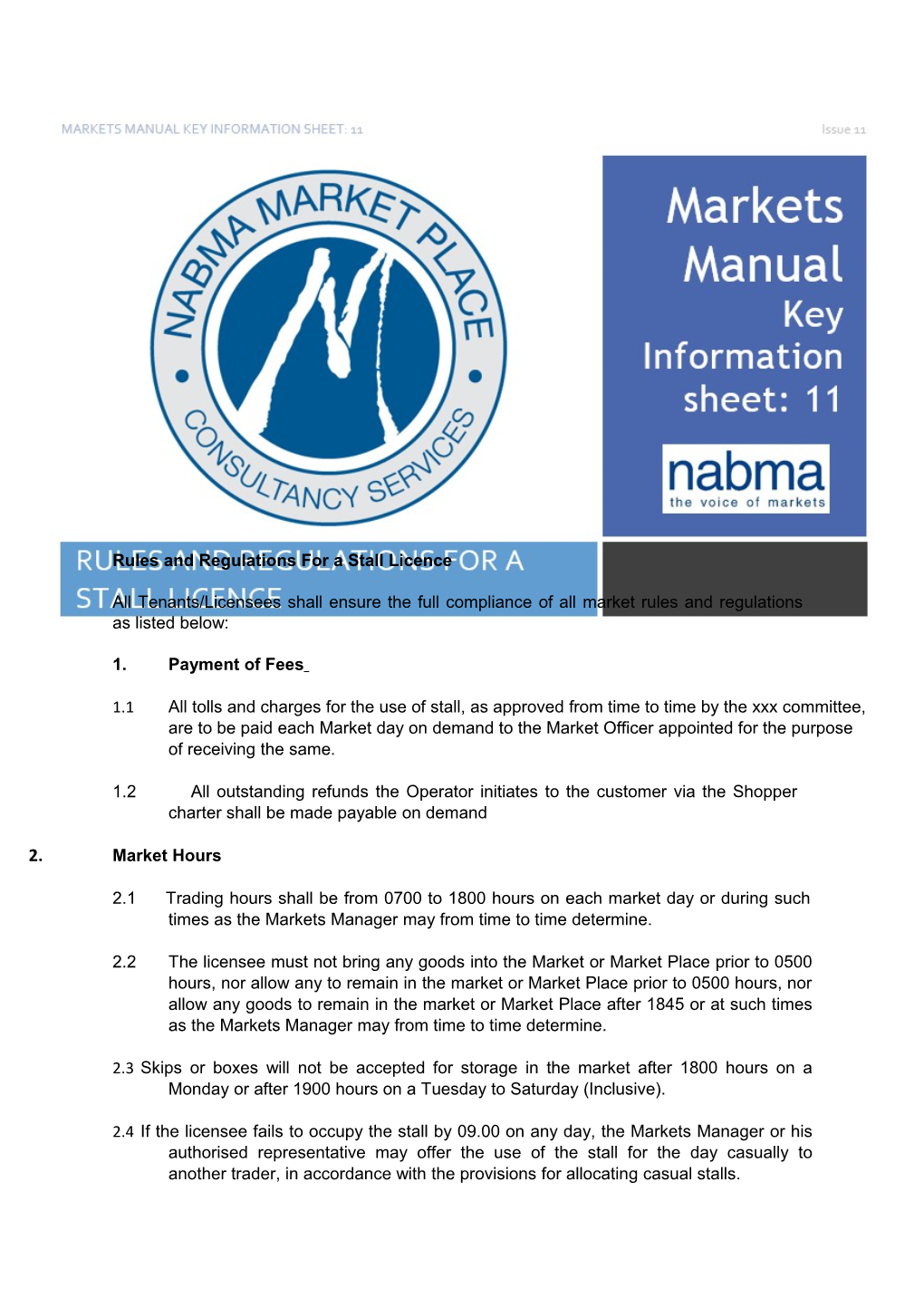 Rules and Regulations for a Stall Licence