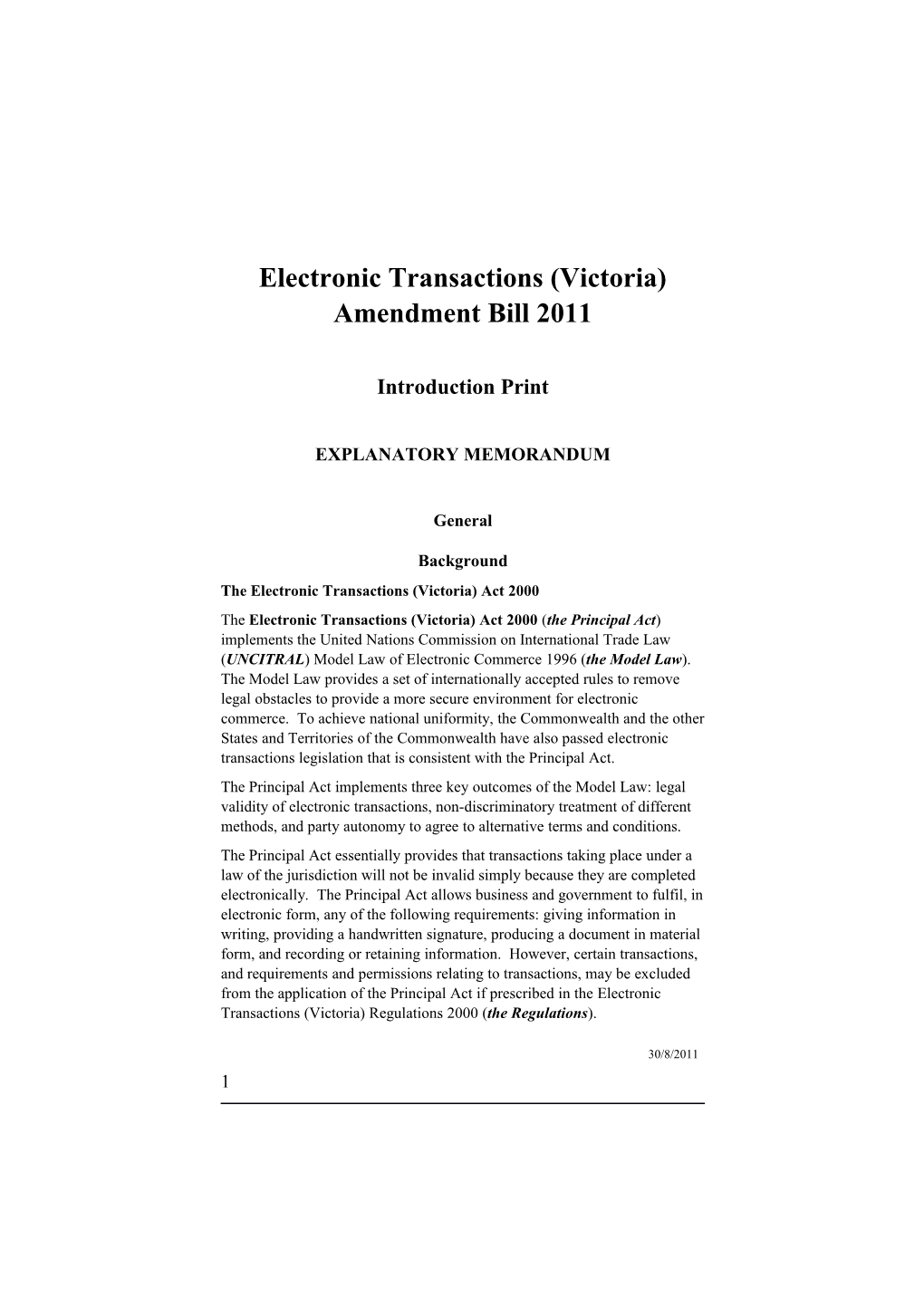 Electronic Transactions (Victoria) Amendment Bill 2011