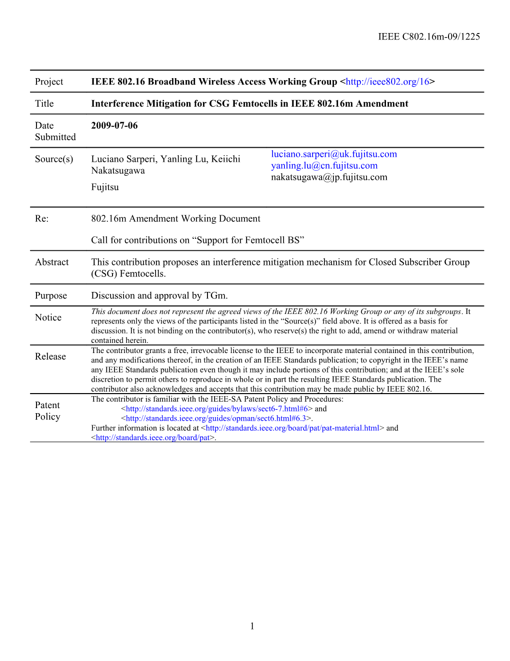 Interference Mitigation for CSG Femtocells in IEEE 802.16M Amendment