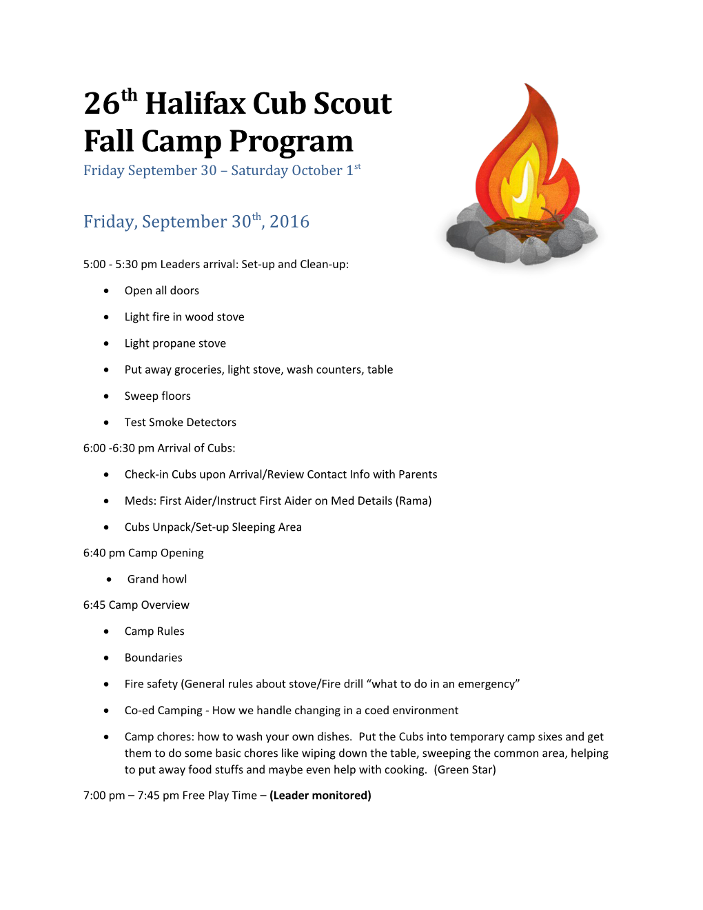 26Th Halifax Cub Scout Fall Camp Program