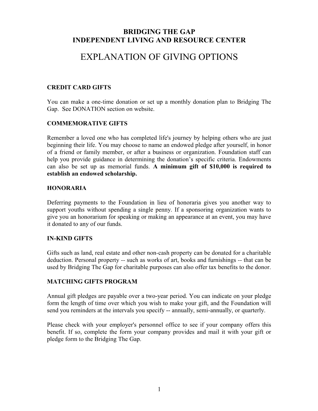 Explanation of Giving Options