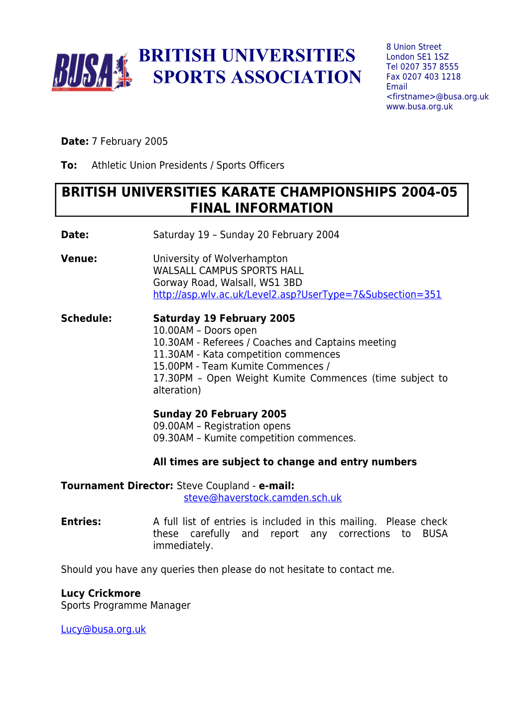 British Universities Karate Championships 2004-05