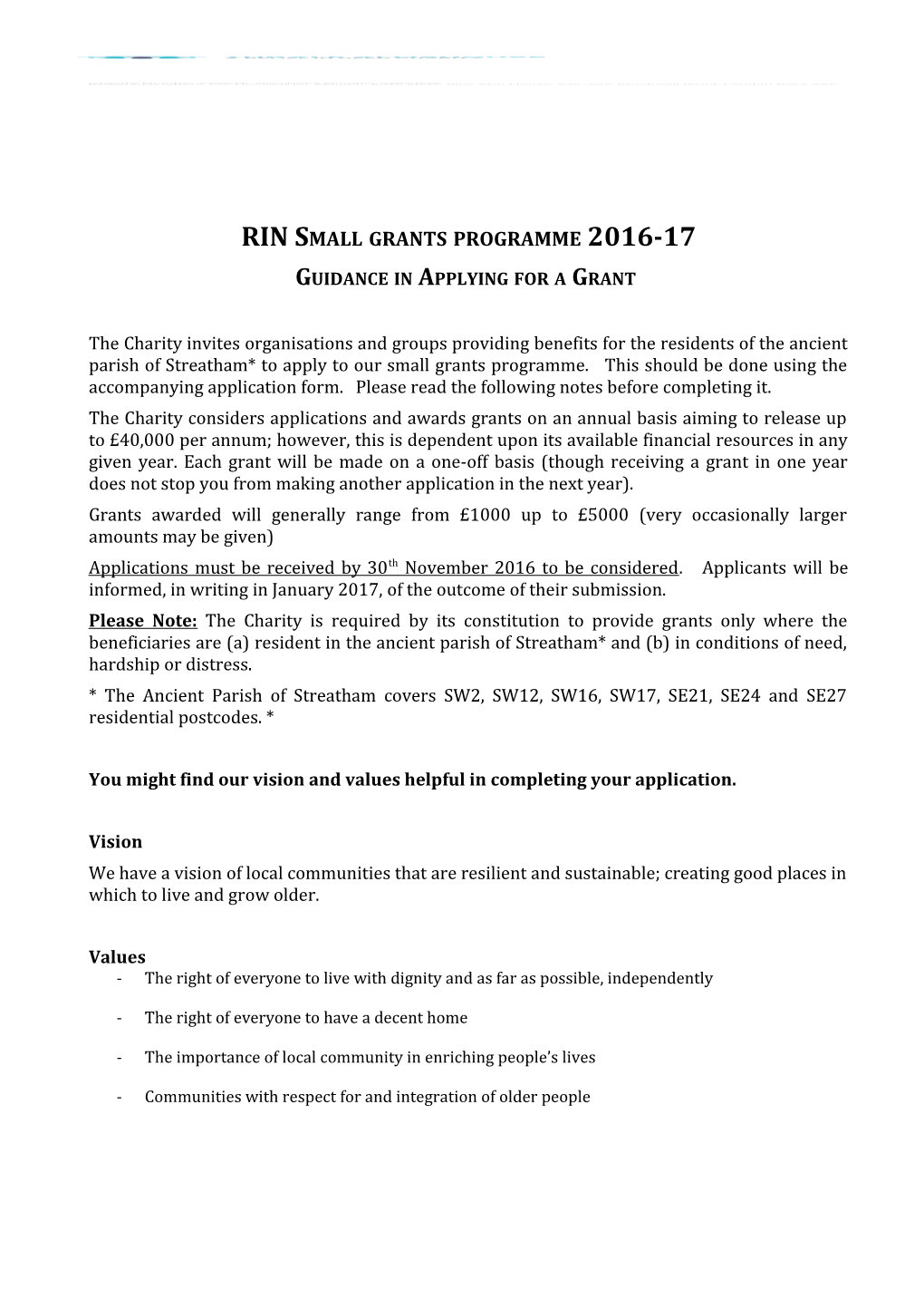 RIN Small Grants Programme 2016-17