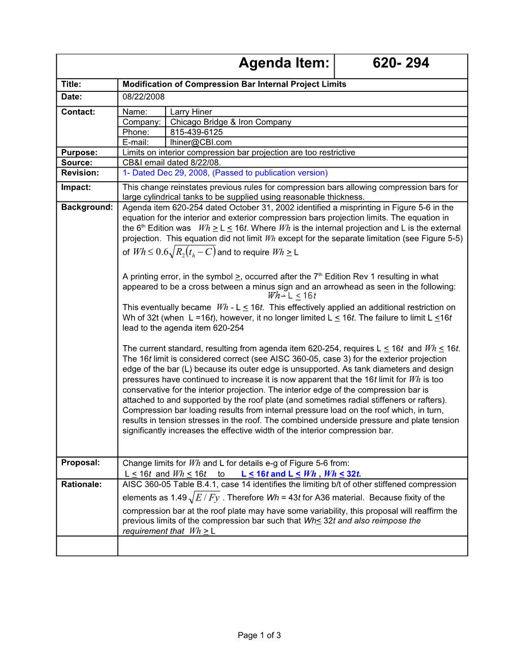 Modification of Compression Bar Internal Project Limits