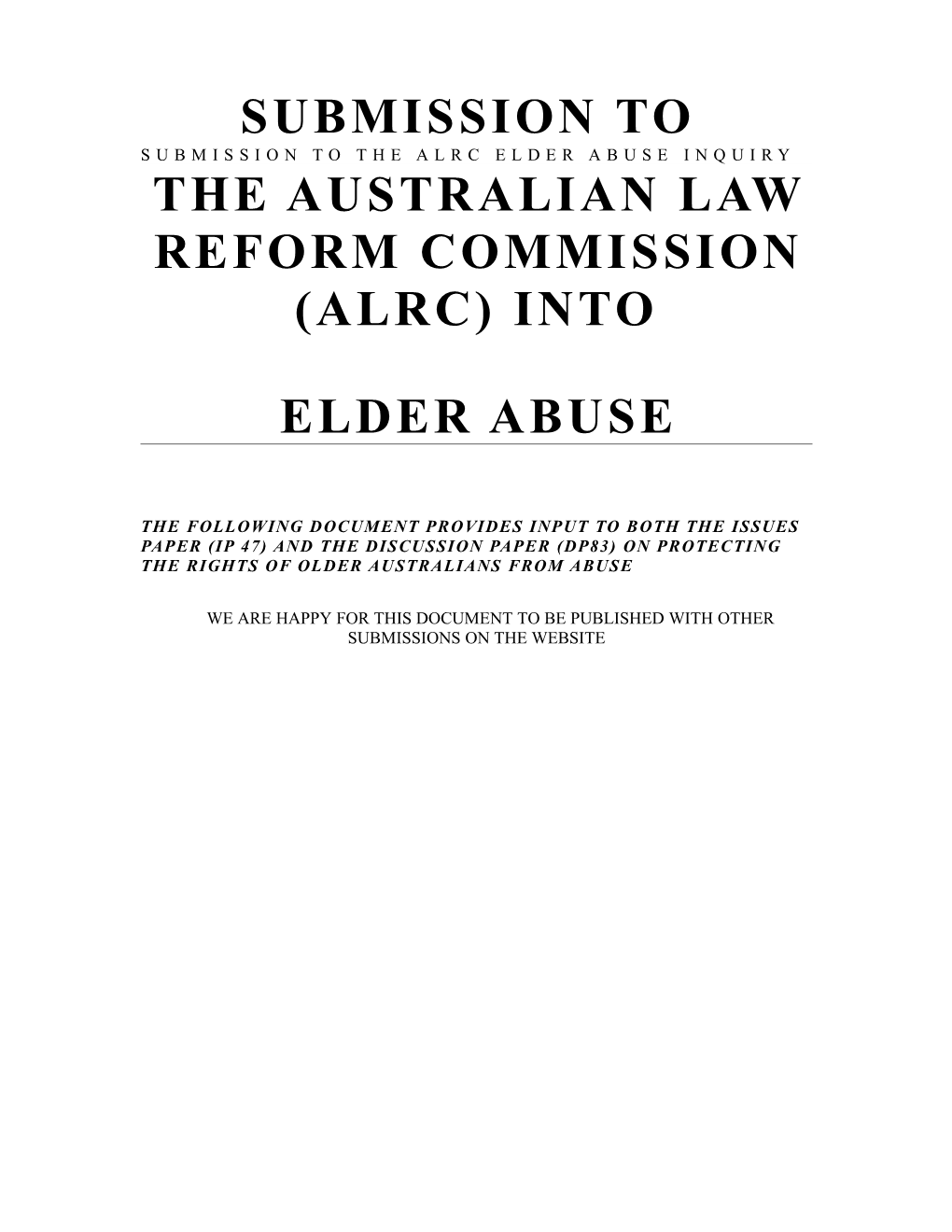 Submission to the ALRC Elder Abuse Inquiry