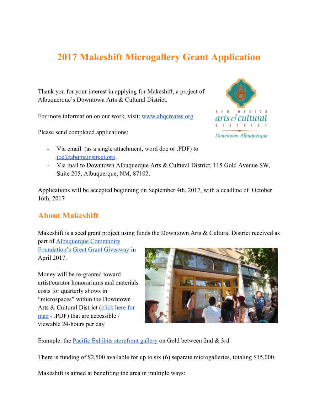 2017 Makeshift Microgallerygrant Application
