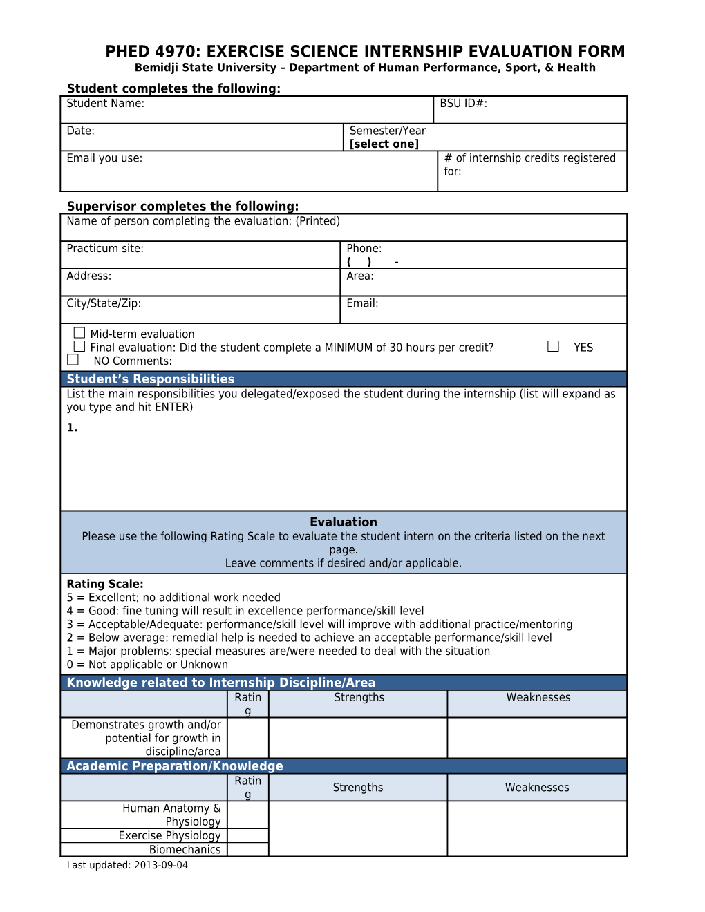 Hlth 3970/4970: Health Practicum/Internship Evaluation Form