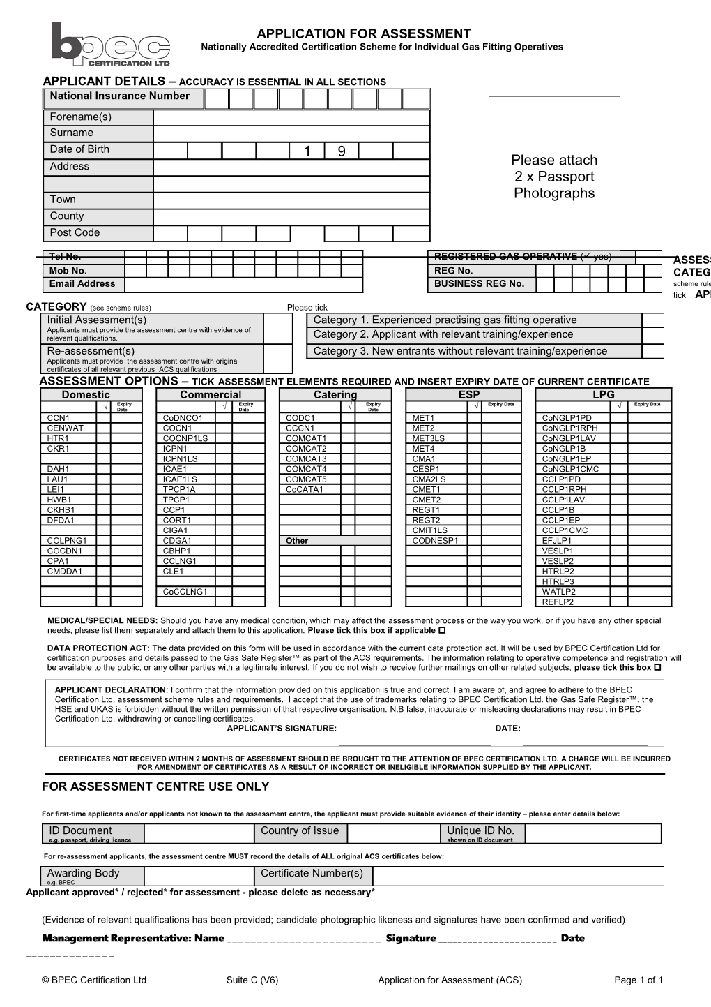 Application for Assessment(Acs)