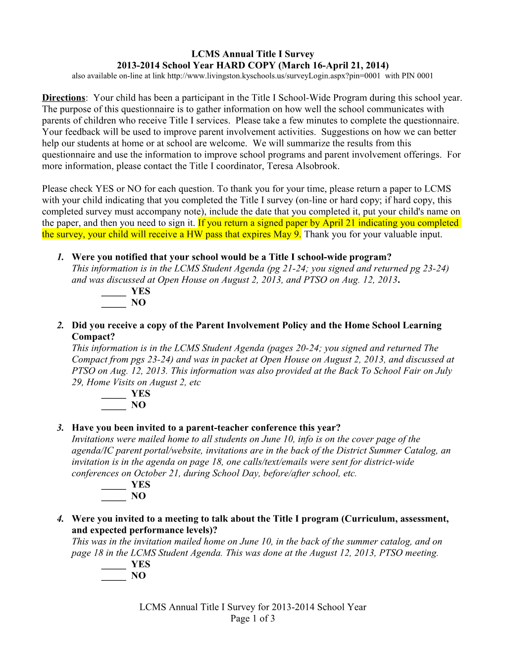 LCMS Annual Title I Survey