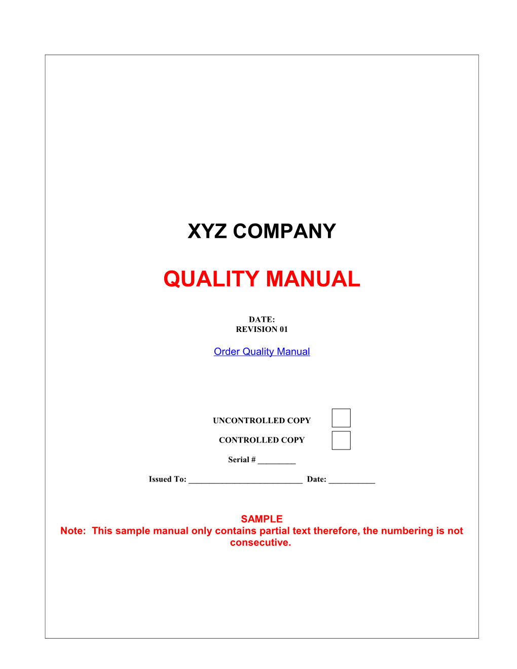 ISO 9001 Quality Manual for Services