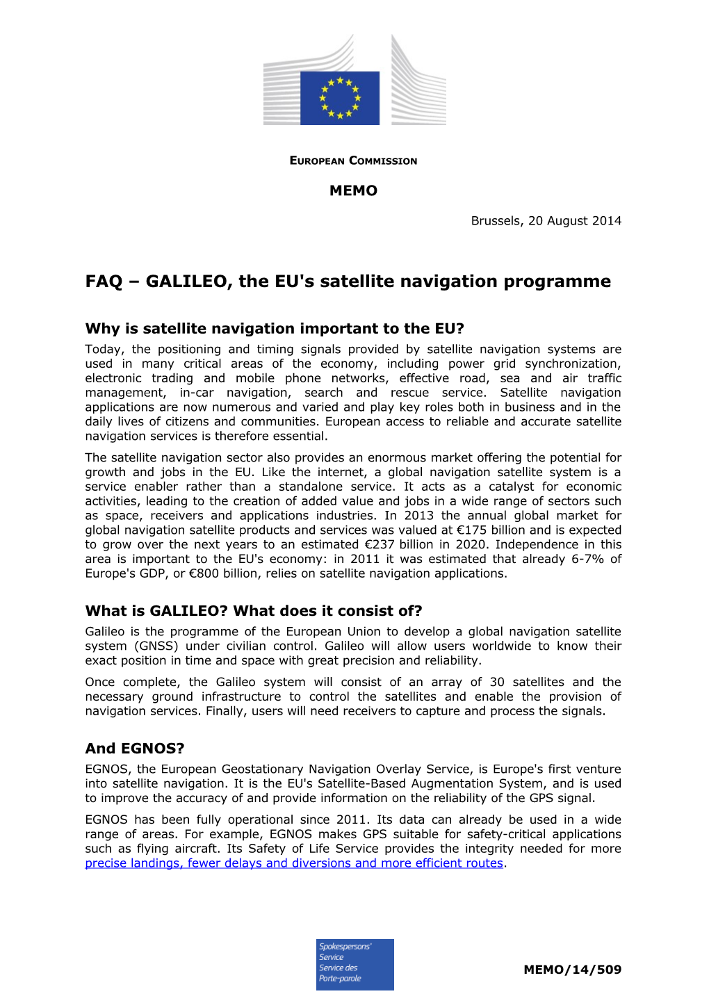 FAQ GALILEO, the EU's Satellite Navigation Programme