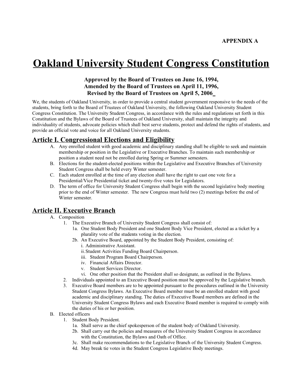 Oakland University Student Congress Constitution