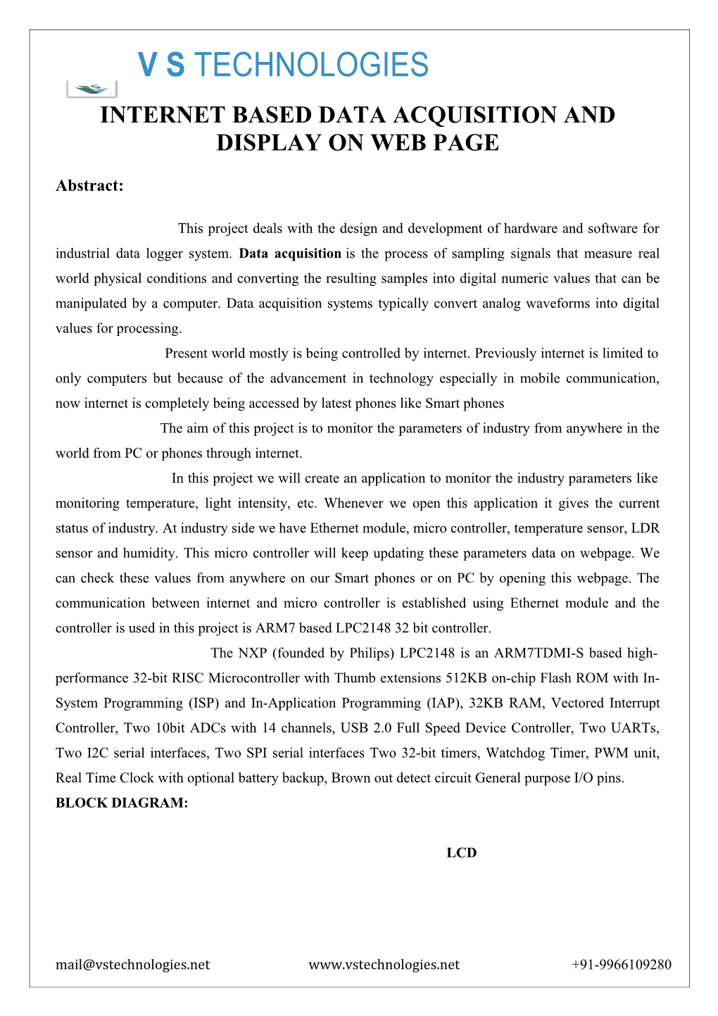 Internet Based Data Acquisition and Display on Web Page