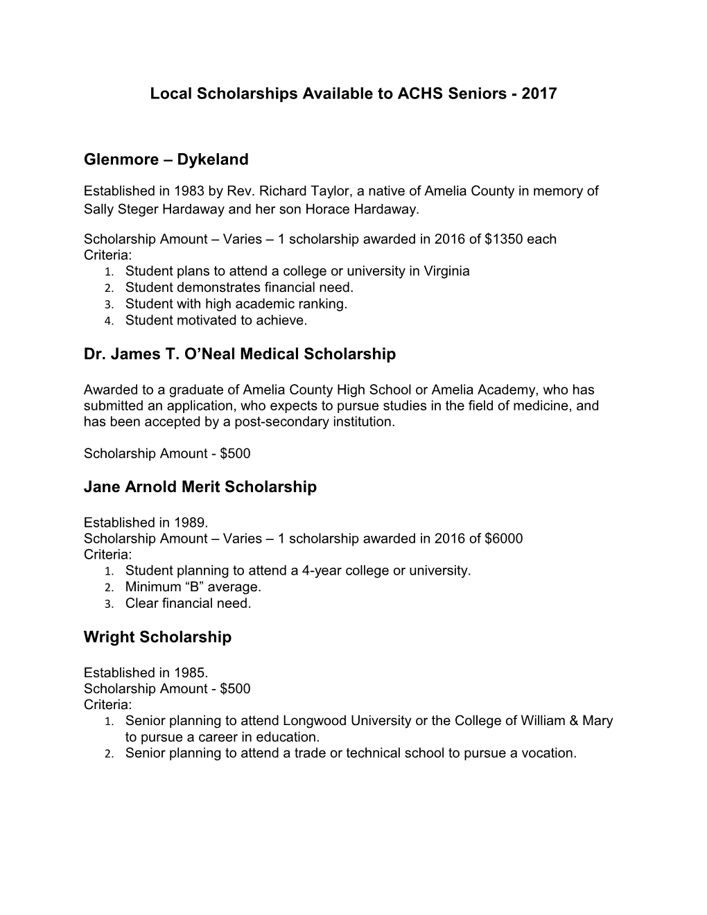 Local Scholarships Available to ACHS Seniors - 2017
