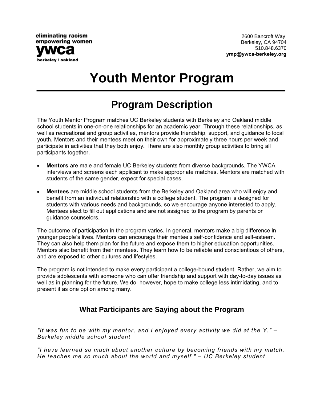 Youth Mentor Program
