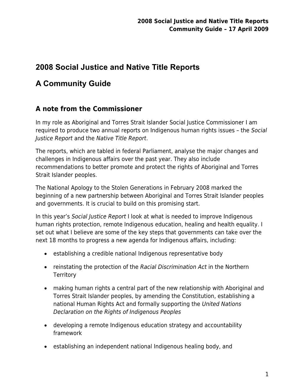 2008 Social Justice and Native Title Reports