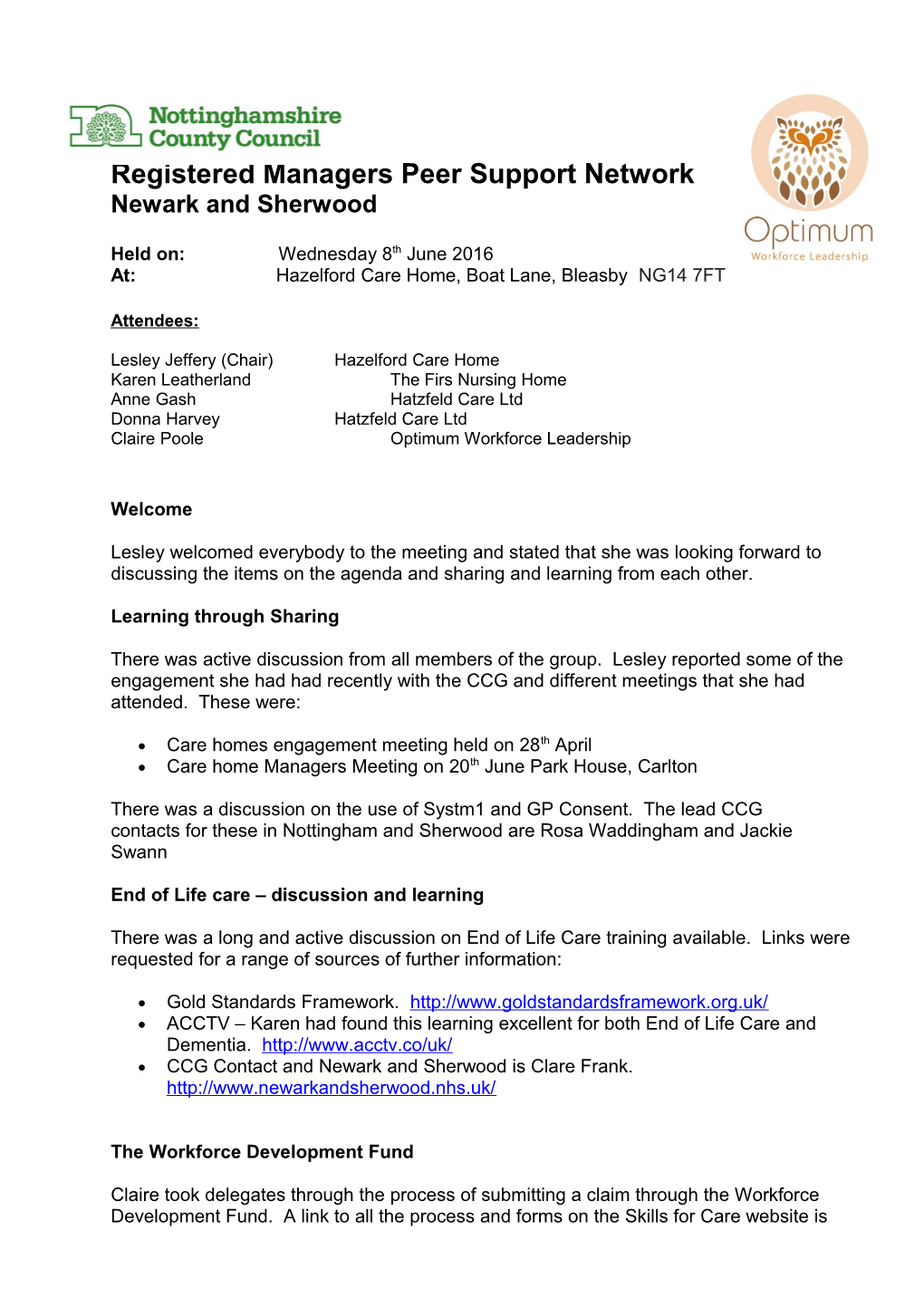 Registered Managers Peer Support Network