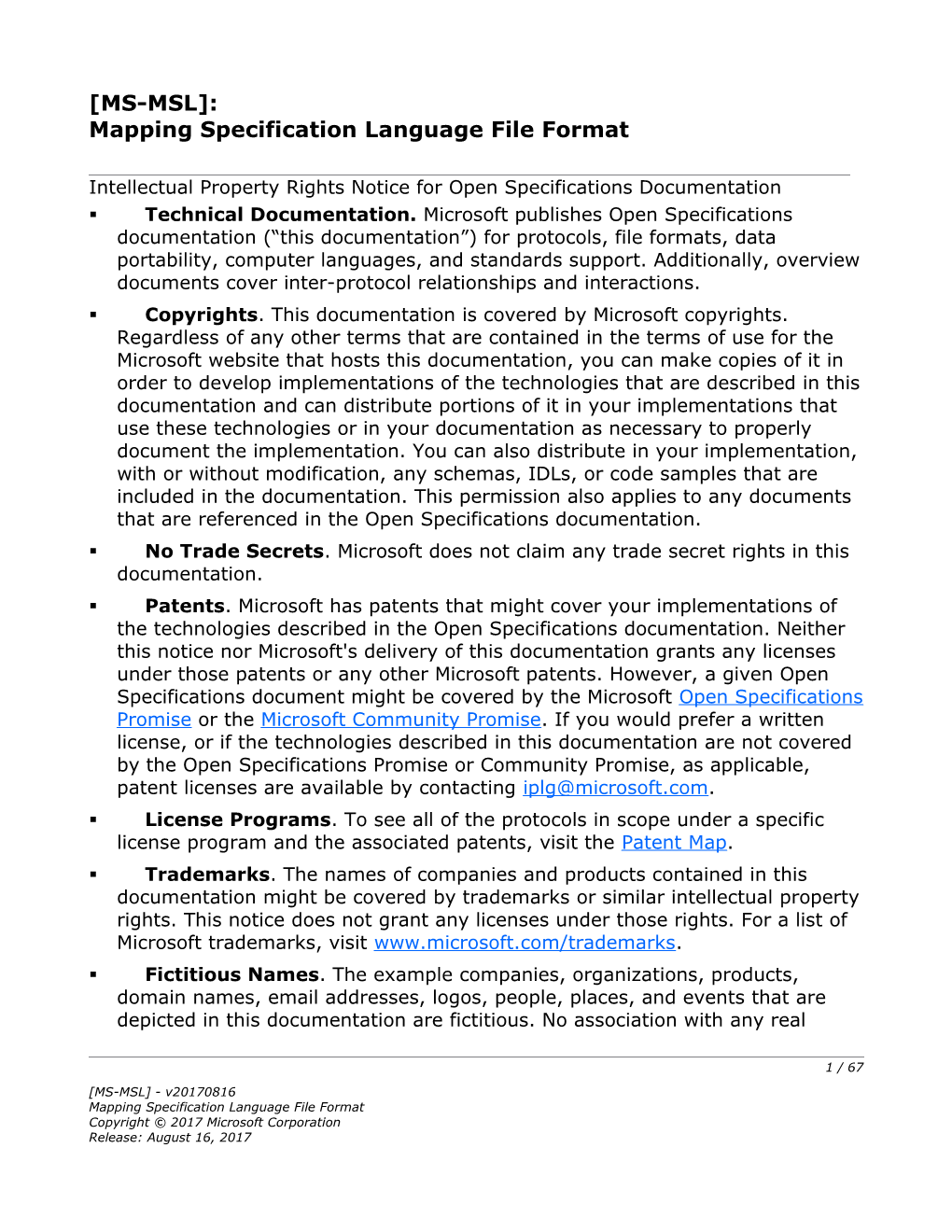 Mapping Specification Language File Format