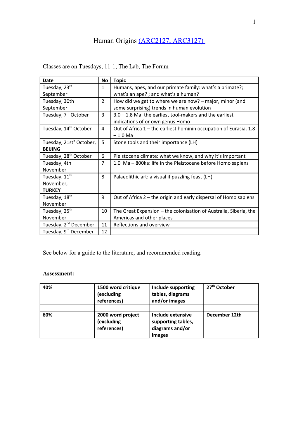 Out of Africa 1: Reading (All This Should Be Available On-Line And/Or in the Univ