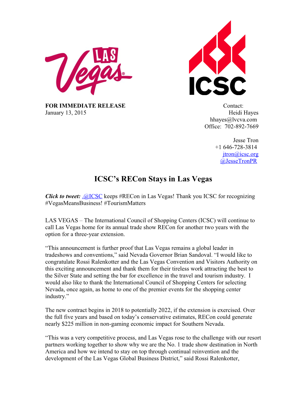 ICSC S Recon Stays in Las Vegas