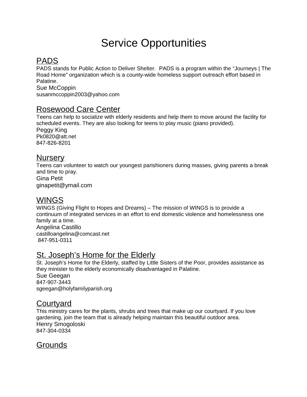 Service Opportunities